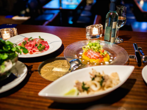 sake with Mexican ceviche
