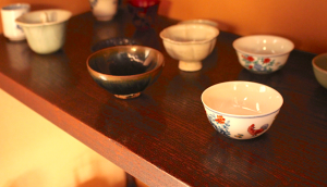 Antique sake cups in the Masuda Tokube Shoten collection