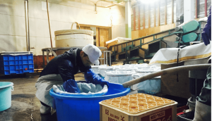A brewer who is washing rice  