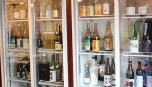 Sake bottols in the Ice-cold-showcase