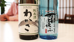 Two of Obama Brewery’s brands: Wakasa sake (Left) and Momo-Tsutafu